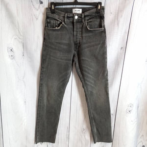 Zara | TRF Washed Black High-Rise Straight Leg Raw Hem Cropped Jeans